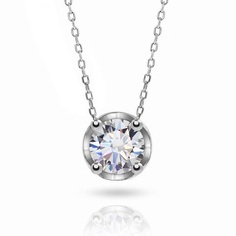 GIGAJEWE 1.5ct 7.5mm EF Round 18K White Gold Plated 925 Silver Moissanite Necklace Diamond Test Passed Jewelry Girlfriend Gift
