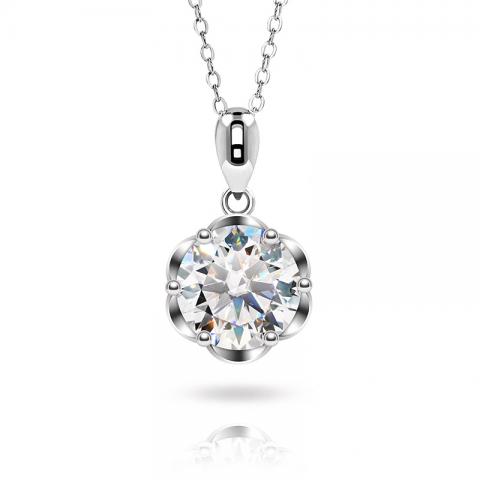 GIGAJEWE 1ct 6.5mm EF Round 18K White Gold Plated 925 Silver Moissanite Necklace Diamond Test Passed Jewelry For Girlfriend Gift