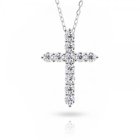 GIGAJEWE Total 1.1ct 3mmX11 Round Cut EF VVS1 Moissanite 925 Silver Christian Religious Cross Necklace Girlfriend Gift