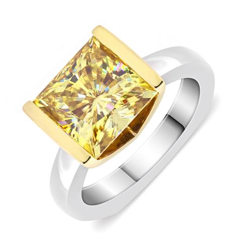 4ct 9K/14K/18K White Solid gold 9mm Vivid Yellow Princess cut Moissanite Ring,Engagement Ring,Wedding Ring,Women Ring