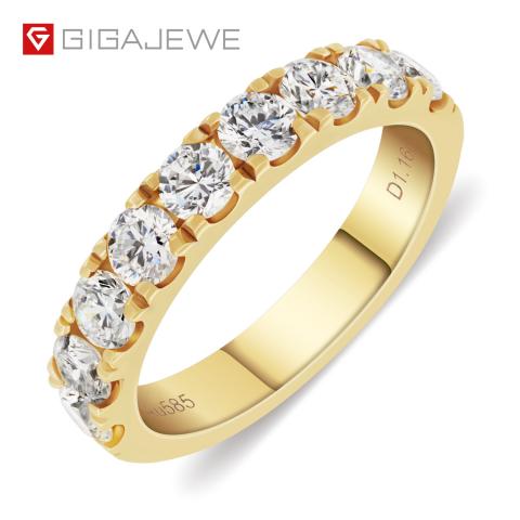 GIGAJEWE 0.9ct 3.0mmX9Pcs D Color CVD/HPHT Diamond VVS1 Round Cut 18K Yellow Gold Alliance Ring Customized Jewelry Girl Gift