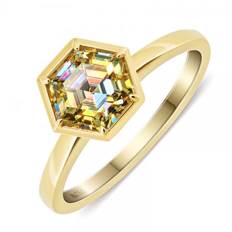 1ct 9K/14K/18K Yellow Solid gold 6mm 1ct Hexagon Step Cut Moissanite Ring,Engagement Ring,Wedding Ring,Women Ring