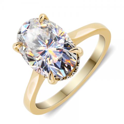 GIGAJEWE 4ct 8*10mm Cushion Cut Moissanite white Color 9K/14K/18K yellow Gold Ring , Wedding Engagement Ring