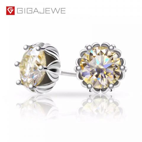 GIGAJEWE Christmas Girl Gift Total 1.2ct VVS1 Champagne Diamond Test Passed Moissanite Special Silver Earring Jewelry GemStone