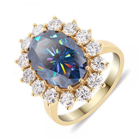 GIGAJEWE 10.0ct Moissanite Dark Blue Diana Same Style Oval 18K Yellow Gold Ring Jewelry Anniversary Wedding Engageme Woman Gift