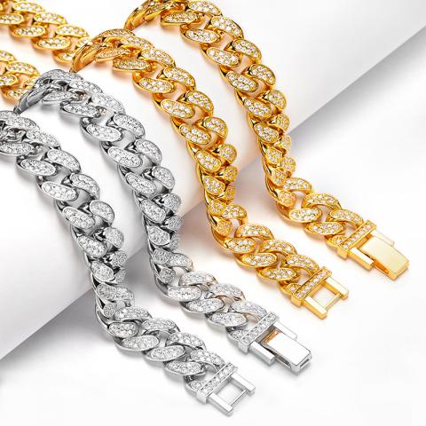 GIGAJEWE - Moissanite D hip hop bracelet, color round, white, gold silver plated, icy cuban chains, bling, fashion jewelry, 925