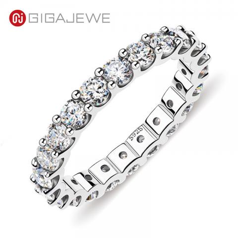 GIGAJEWE Moissanite 2.0-2.4ct 3.0mm D VVS1 Round Cut 925 Silver Full Enternity Ring Diamond Test Passed Woman Girl Gift