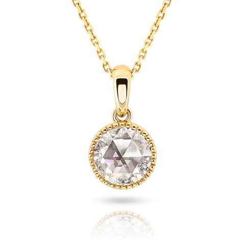 GIGAJEWE 2ct Yellow Gold 9K/14K/18K Necklace 8mm Round Rose Cut White Color Moissanite Necklace , Gold Necklace,Engagement Necklace