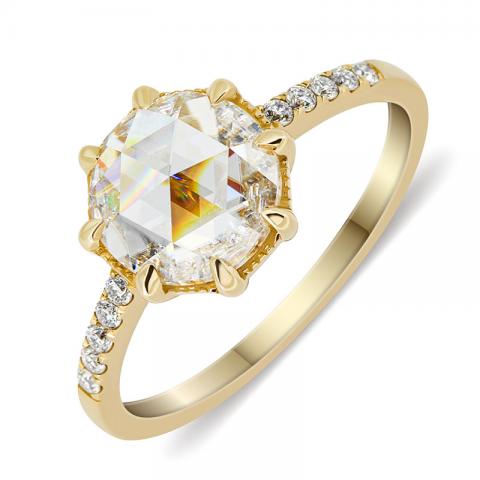 GIGAJEWE 2Ct White color Round Rose Cut Moissanite 9K/14K/18K White Gold Moissanite Engagement Ring,Proposal Ring, Engagement Ring