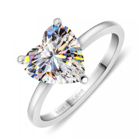 GIGAJEWE - 9.0 Silver Ring with Moissanite, 925mm, White D Color, VVS1, Cut Heart, Diamond Tested, Simple Style, Gift for Women and Girls