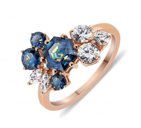 GIGAJEWE 2ct Vivid Blue Uncoated color 6mm Hexagon Cut Ring Moissanite 9K/14K/18K Rose Gold , Moissanite Ring, Engagement Ring, Women Gift