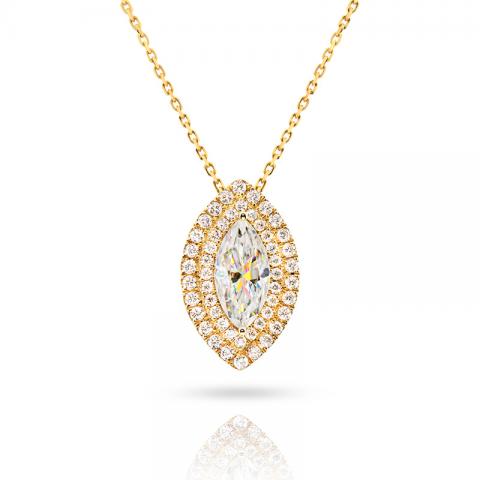 GIGAJEWE 4ct Yellow Gold 9K/14K/18K Necklace 6*12mm Marquise Cut White Color Moissanite Necklace ,Gold Necklace,Engagement Necklace