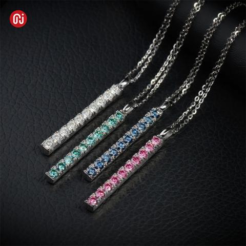GIGAJEWE 1ct White Gold 9K/14K/18K Necklace 3mm Round Cut Blue/pink/white/green Color Moissanite Necklace , Gold Necklace