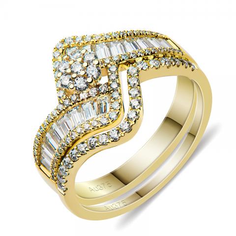 GIGAJEWE - 18K Yellow Gold Ring, 16 Pieces, 0.68ct and 0.55ct Baguette, Jewelry, Gift for Women and Girls, Token of Love