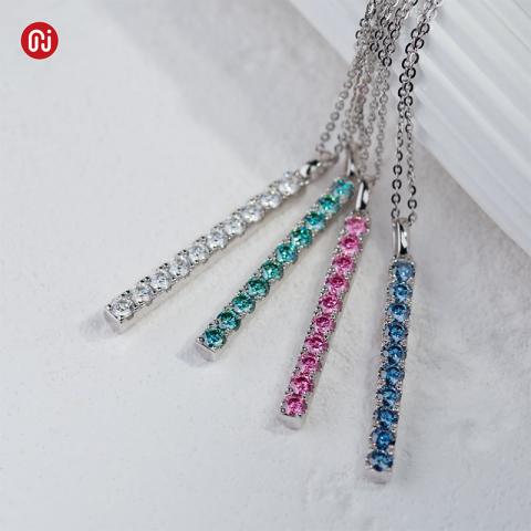 GIGAJEWE 1ct White Gold 9K/14K/18K Necklace 3mm Round Cut Blue/pink/white/green Color Moissanite Necklace , Gold Necklace