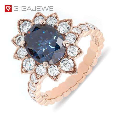 GIGAJEWE 2.0ct 7x9mm Dark Blue Color Moissanite VVS1 Oval Cut 18K Rose Gold Ring Jewelry Anniversary Woman Girlfriend Gift