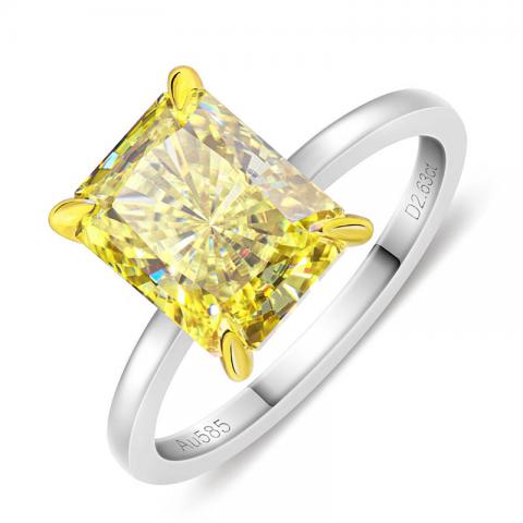3ct Vivid Yellow Uncoated color 7X9mm Radiant Cut Ring Moissanite 9K/14K/18K White Gold , Moissanite Ring, Engagement Ring, Women Gift