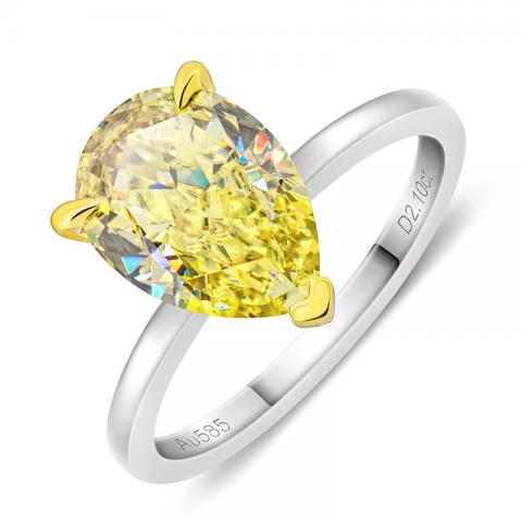 3ct Vivid Yellow Uncoated color 7X11mm Pear Cut Ring Moissanite 9K/14K/18K White Gold , Moissanite Ring, Engagement Ring, Women Gift