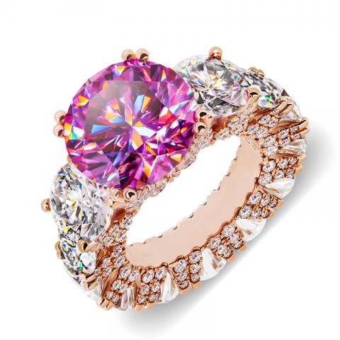 GIGAJEWE 13mm 8ct Round Cut Total 20ct Pink stone Rose Solid Gold 9K/14K/18K Ring Moissanite Ring ,Gold Engagement Ring