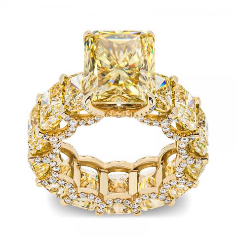 GIGAJEWE 10*14mm 10ct Radiant Cut Total 23ct Vivid Yellow stone Yellow Solid Gold 9K/14K/18K Ring Moissanite Ring ,Gold Engagement Ring