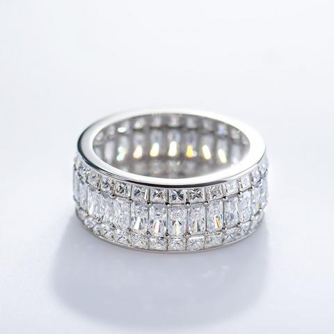 GIGAJEWE 10.5ct 9K/14K/18K White Gold 2X4mm and 2X2mm Radiant and Princess Cut D Color Moissanite Bands Engagement Bands Wedding Bands