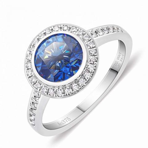 GIGAJEWE 2.0ct 8.0mm Bule Color Moissanite VVS1 Round Cut 18K White Gold Ring Jewelry Anniversary Woman Girlfriend Gift
