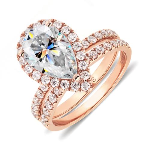 9K/14K/18K Rose Gold Wedding Ring Set, Moissanite Rose Gold Engagement Ring, Pear 7X11mm 3ct Moissanite Ring, Promise Ring,Mom Jewelry