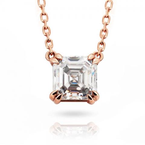 2 Carat Asscher Cut Moissanite 9K Solid Rose Gold Solitaire Necklace, Moissanite Necklace, Engagement Necklace, mother's day gift