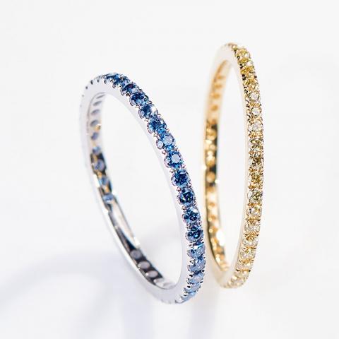 9K/14K/18K Yellow/White Solid gold 1.5mm Round Blue Pink Yellow Moissanite Ring,Alliance ring,Engagement Ring,Wedding Ring,Multistone Ring