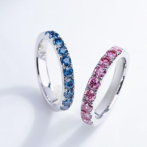 9K/14K/18K Yellow/White Solid gold 3.0mm Round Blue Pink Yellow Moissanite Ring,Half Enternity Ring,Engagement Ring,Multistone Ring
