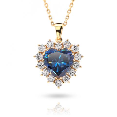 9K/14K/18K Yellow Solid gold 11mm 5ct Vivid Blue Heart cut Moissanite Necklace,Engagement Necklace,Wedding Necklace,Women Necklace