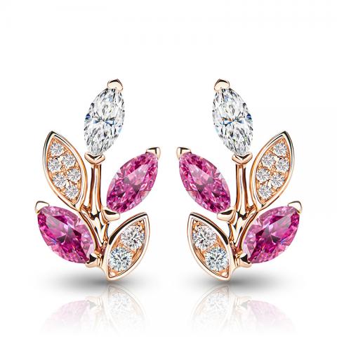 GIGAJEWE 2*4mm Rose Gold 9K/14K/18K Marquise Cut Pink Color Push Back Moissanite Earrings , Stud Earrings