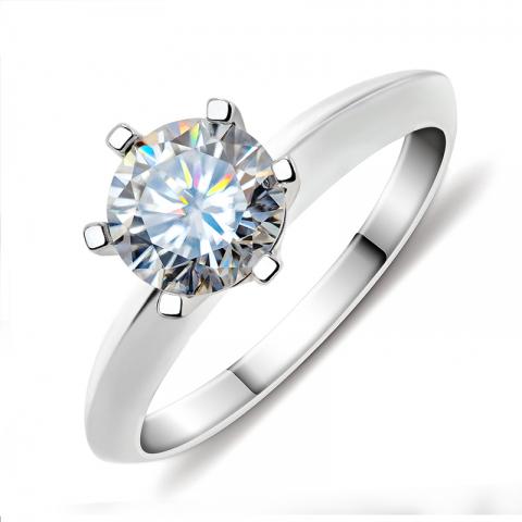 GIGAJEWE 1.0ct 6.5mm EF Round 18K White Gold Plated 925 Silver Moissanite Ring Diamond Test Passed Jewelry Woman Girlfriend Gift