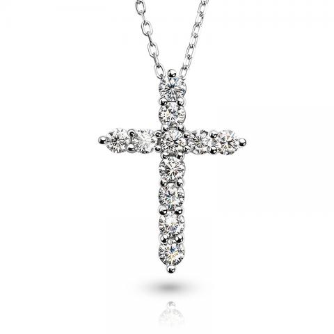 GIGAJEWE Total 1.1ct 3mmX11 Round Cut D Red Pink Blue VVS1 Moissanite 925 Silver Diamond Test Passed Religious Cross Necklace
