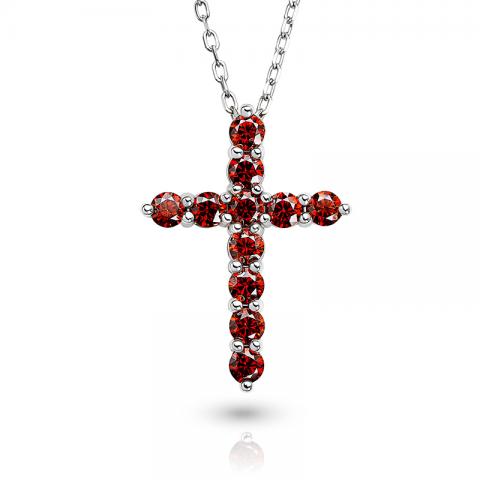 GIGAJEWE Total 1.1ct 3mmX11 Round Cut Red VVS1 Moissanite 925 Silver Diamond Test Passed Religious Cross Necklace