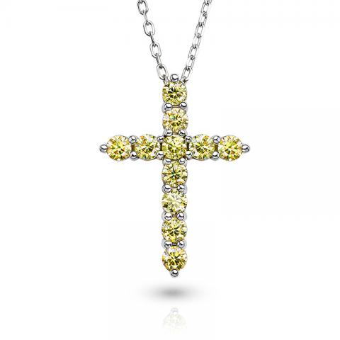 GIGAJEWE Total 1.1ct 3mmX11 Round Cut Yellow VVS1 Moissanite 925 Silver Diamond Test Passed Religious Cross Necklace