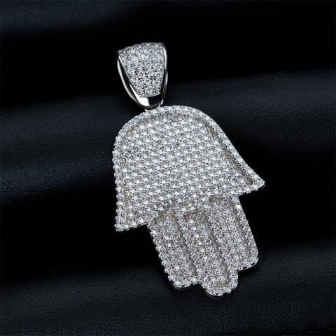 GIGAJEWE Moissanite DEF Color Round Cut White Gold Plated 925 Silver Cuban Chains Hand HipHop Pendant
