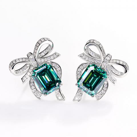 GIGAJEWE 8*10MM Total 10ct Emerald cut9K/14K/18K White Gold Earrings set with Mossanite white gold Push back earrings wedding earrings
