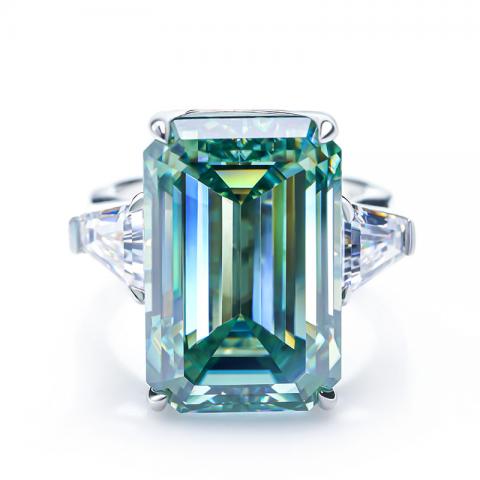 GIGAJEWE 13*20mm Emerald cut Cyan color 9K/14K/18K White Gold Ring Round Oval Pear Cut Moissanite Ring , Gold Anniversary Ring