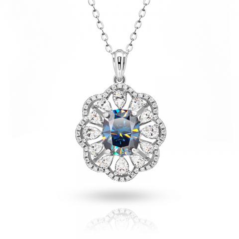 8ct White Gold 9K/14K/18K Necklace 8X10mm Cushion Cut Blue Color Moissanite Necklace , Gold Necklace,Women Gifts,Women Jewery