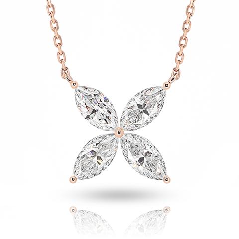 9K/14K/18K Rose Solid Gold 4.5X9mm 3.2ct Marquise cut White color moissanite necklace for women jewelry,Engagement necklace,Wedding Necklace