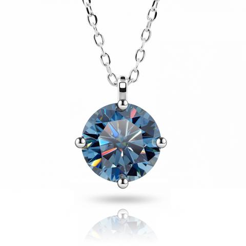 GIGAJEWE 2ct White Gold 9K/14K/18K Necklace 8mm Round Cut Blue Color Moissanite Necklace , Gold Necklace,mother's day gift