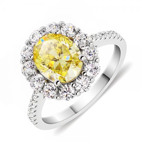 2ct Vivid Yellow Uncoated color 7X9mm Oval Cut Ring Moissanite 9K/14K/18K White Gold , Oval Moissanite Ring, Engagement Ring, Women Gift
