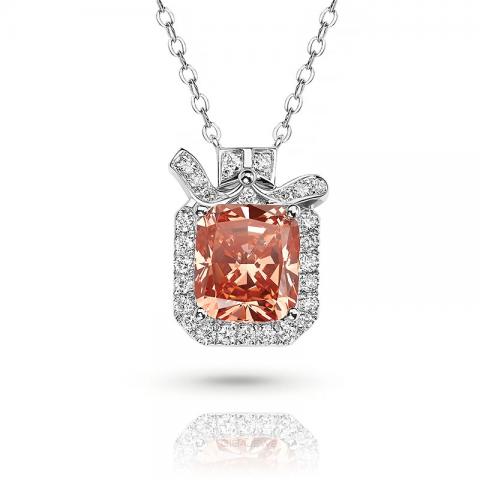 Pink color 1.1ct Lab Grown Diamond 14K/18K/ Rose Gold Platinum Radiant Cut With side Diamond With Set Women Necklace