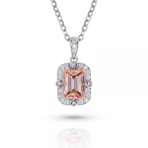Pink color 1.0ct Lab Grown Diamond 14K/18K/ Rose Gold Platinum Emerald Cut With side Diamond With Set Women Necklace,Diamond Necklace