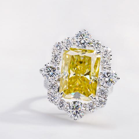 GIGAJEWE 10ct White Gold 9K/14K/18K 10*14mm Radiant Cut Yellow Color Moissanite Ring , Gold Engagement Ring,Women gift,Wedding Ring
