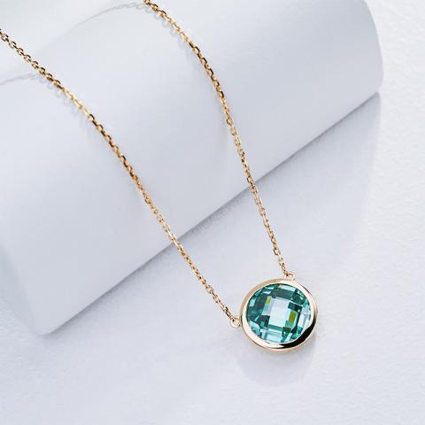 GIGAJEWE 3.5ct Rose Gold 9K/14K/18K Necklace 10mm Round Rose cut Cyan Color Moissanite Necklace ,Gold Necklace,Women Gifts