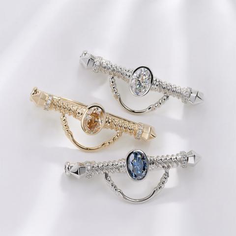 GIGAJEWE White and Natural blue Gold color moissanite Brooches 9K/14K/18K White /Yellow Gold Ring Moissanite Brooches ,Women Brooches