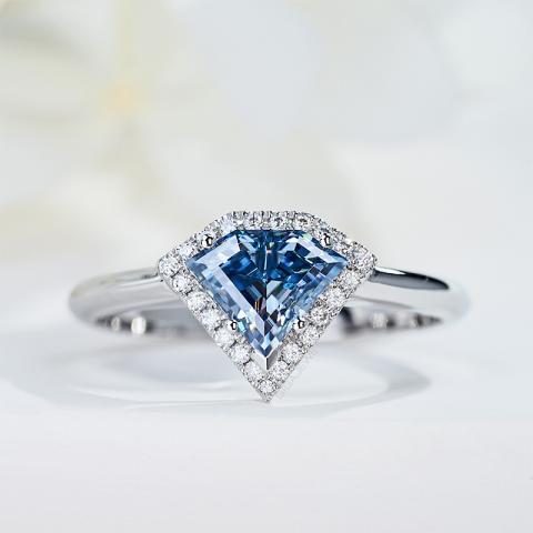 GIGAJEWE 9K/14K/18K White Gold Wedding Ring , 8*6.5mm 1.0ct Natural Blue color Shield Cut Moissanite Engagement Ring