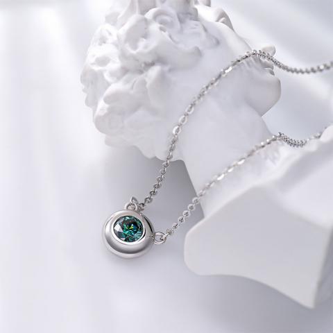 GIGAJEWE 5mm Green and D color 0.5ct 925 sterling silver Round cut Necklace,Moissanite Necklace,Engagement Necklace,Wedding Necklace